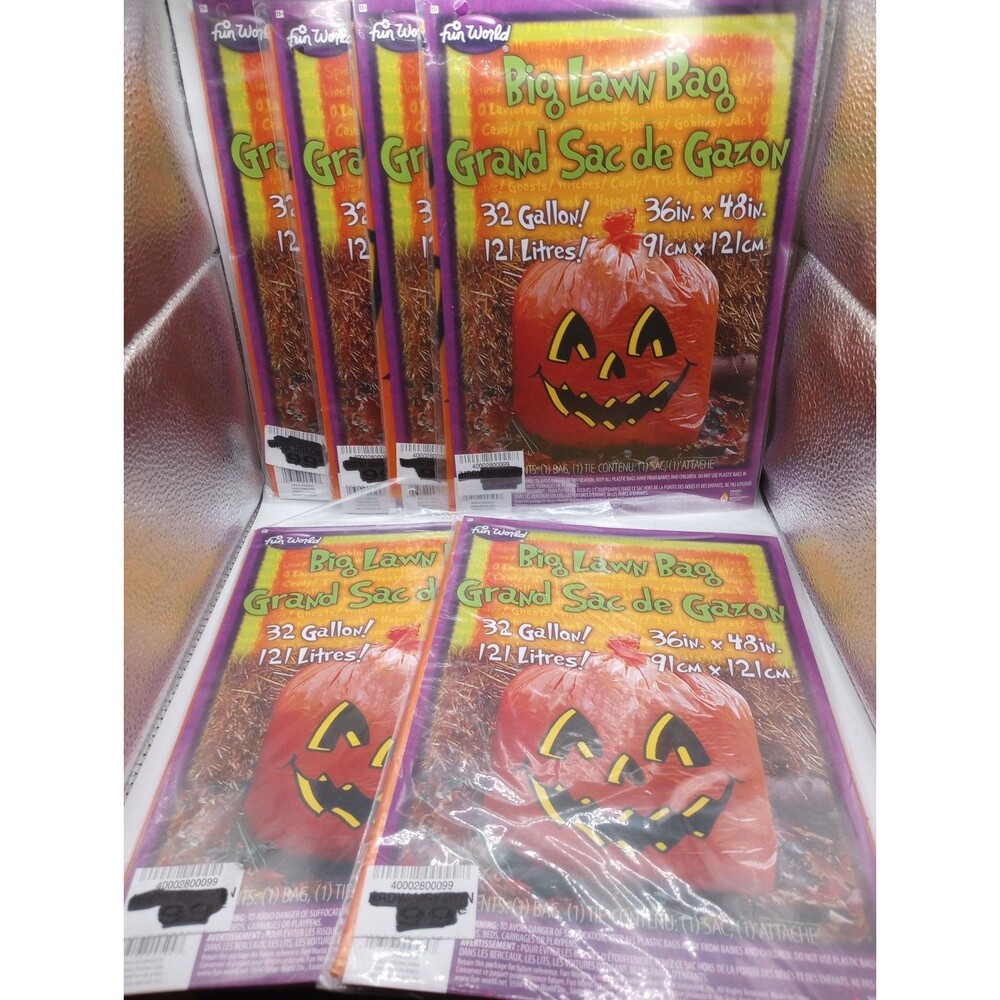 NEW Set 6 Fun world Lawn Bag Jack O Lantern Pumpkin Leaf Halloween Reusable XL